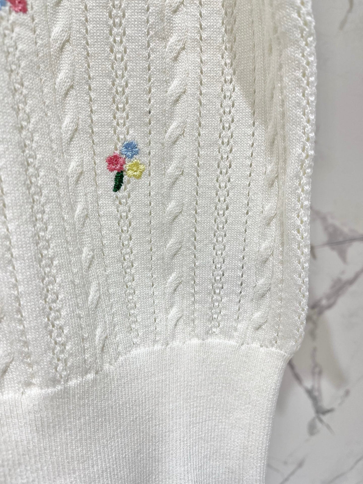 Dior 2026 Floral Collared Short-sleeved Knit Top White Wool 714726