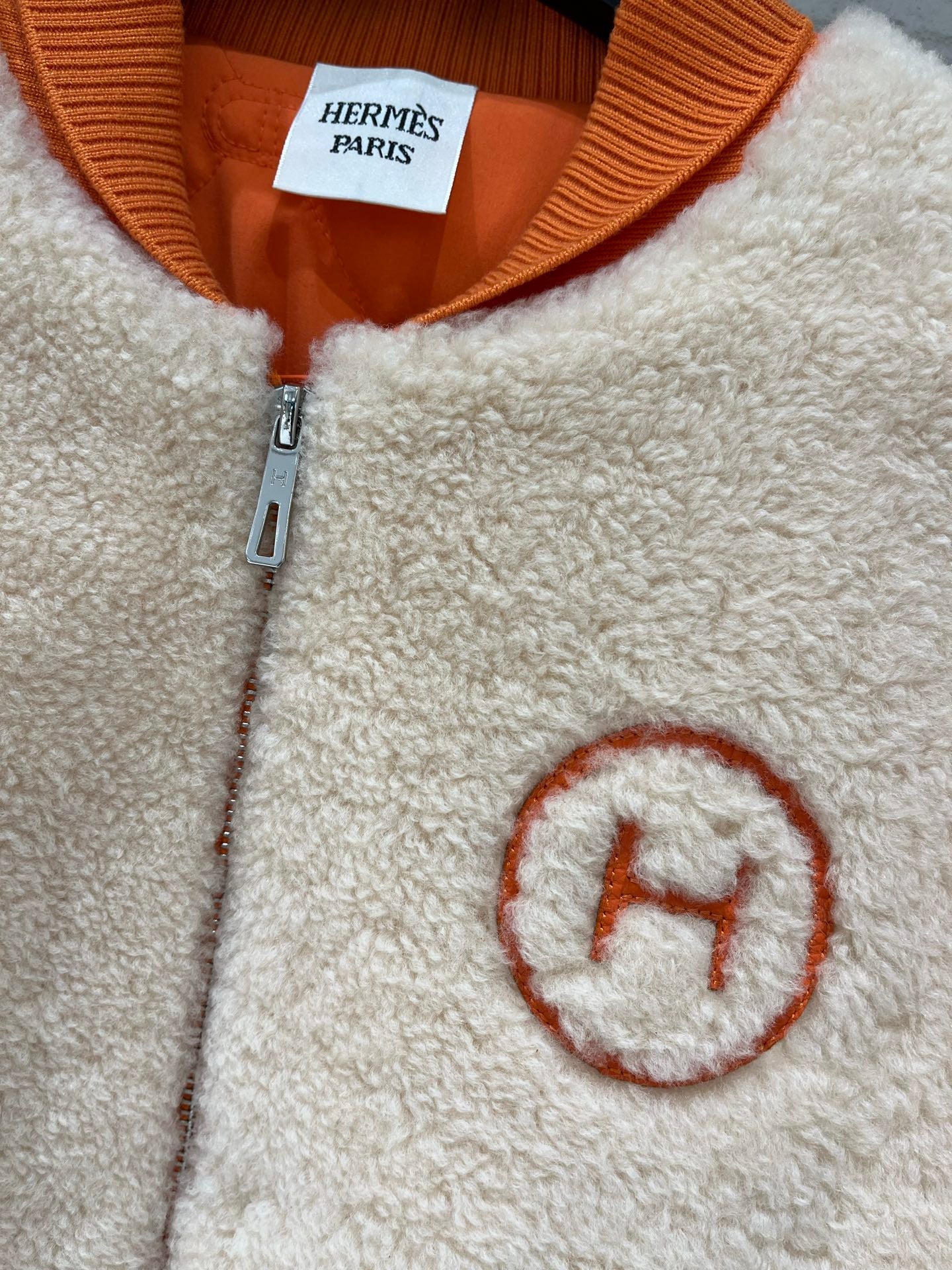 Hermes 2026 Bomber Jacket Orange Beige Wool
