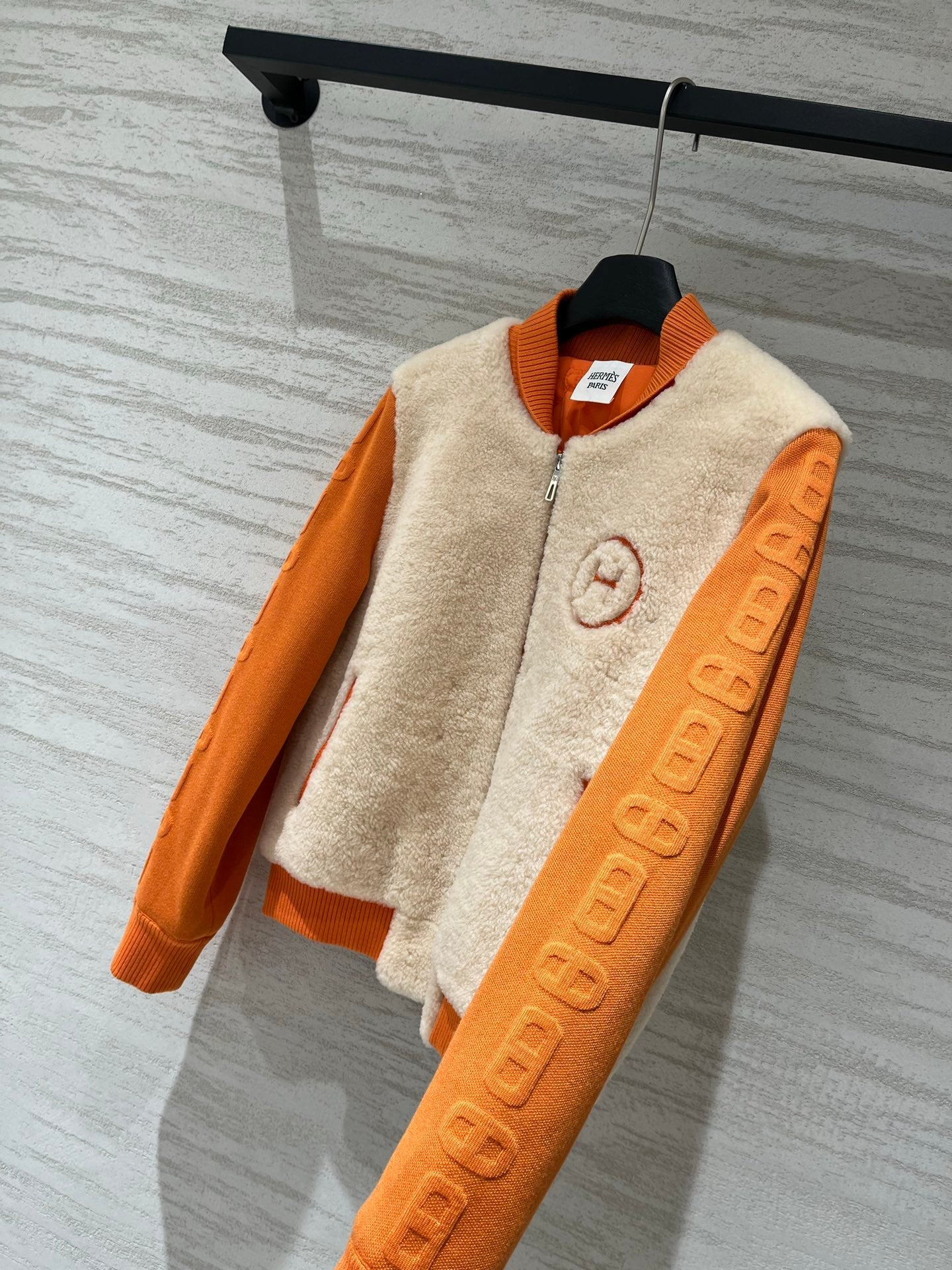 Hermes 2026 Bomber Jacket Orange Beige Wool