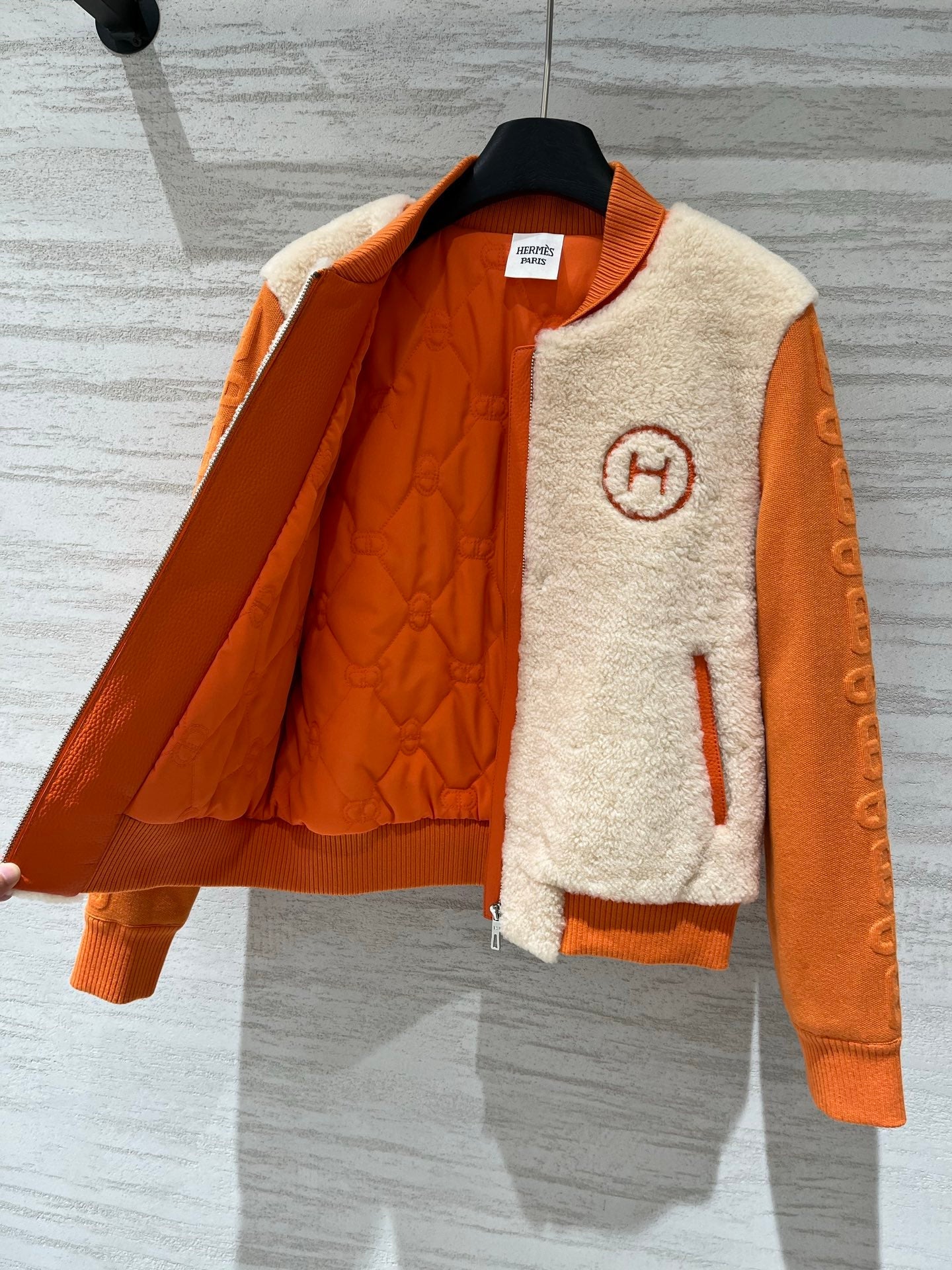 Hermes 2026 Bomber Jacket Orange Beige Wool