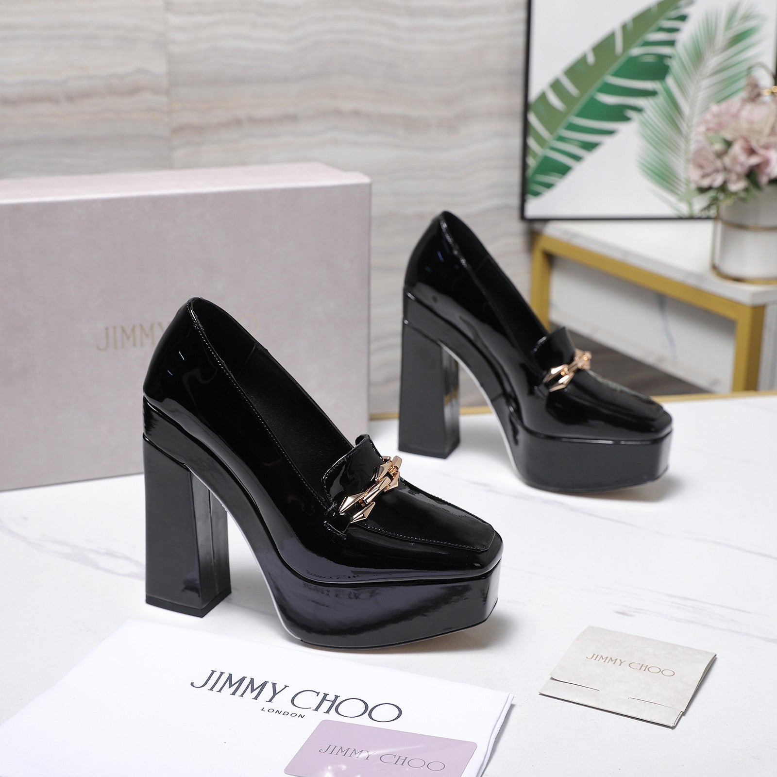 Jimmy Choo 2026 Chunky Heel Platform Pumps 115mm Patent Leather 913258