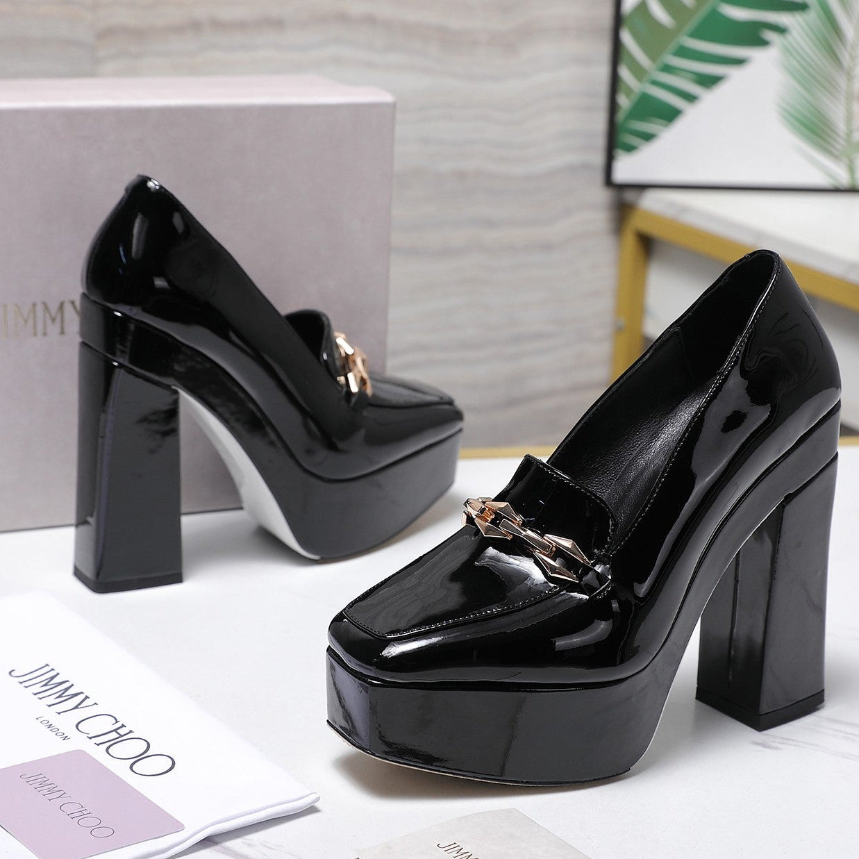 Jimmy Choo 2026 Chunky Heel Platform Pumps 115mm Patent Leather 913258