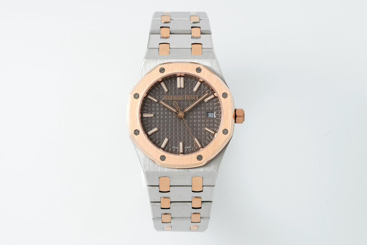 Audemars Piguet Royal Oak 34mm Silver Case Brown Dial Pink Gold Steel
