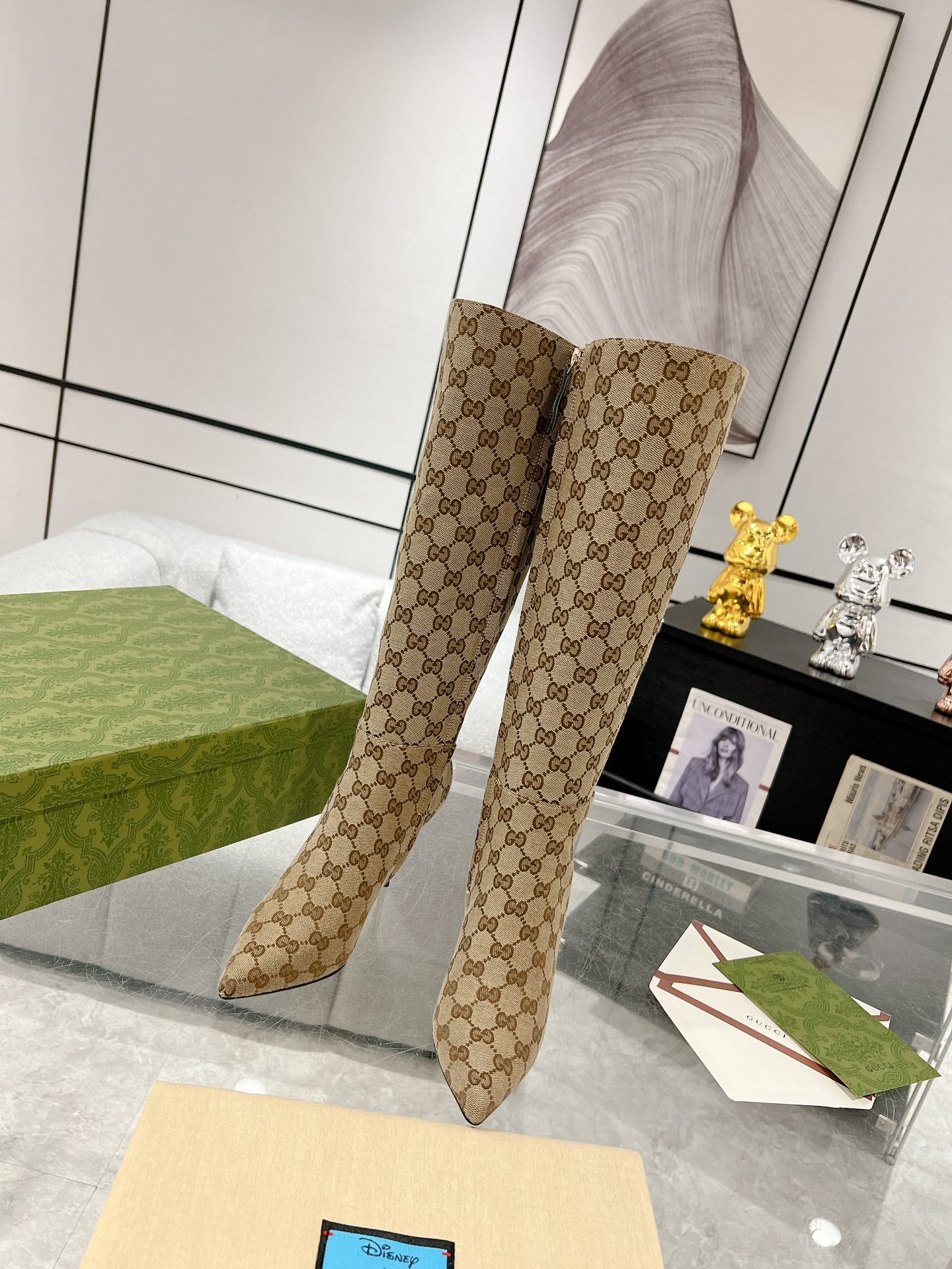 Hermes 2026 High-Heeled Boot Beige Canvas Leather 953419