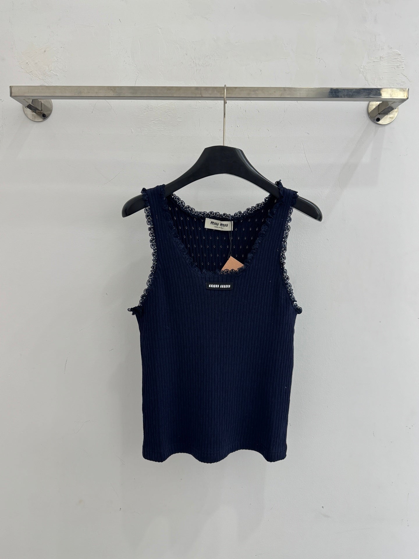Miumiu 2026 Lace-trimmed Knit Short-sleeved Top Tencel Wool 179450