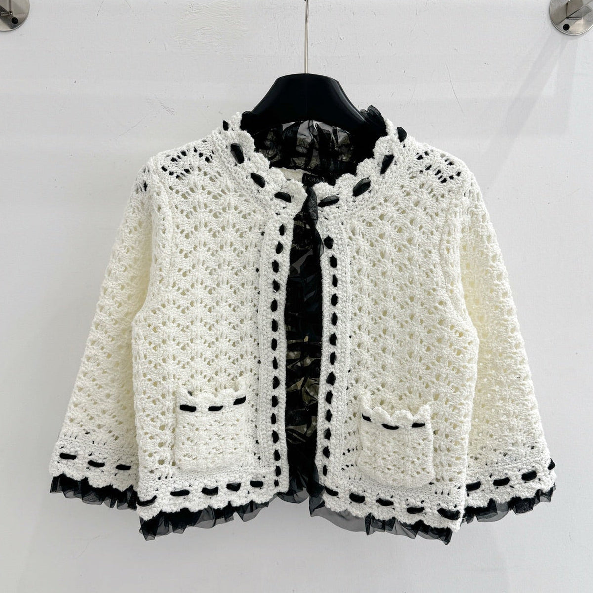 Chanel 2026 Hollowed-out Crochet Short Cardigan White Cashmere