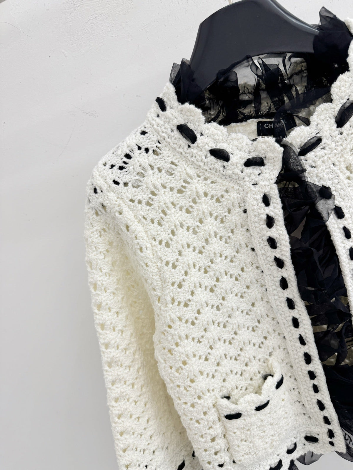 Chanel 2026 Hollowed-out Crochet Short Cardigan White Cashmere