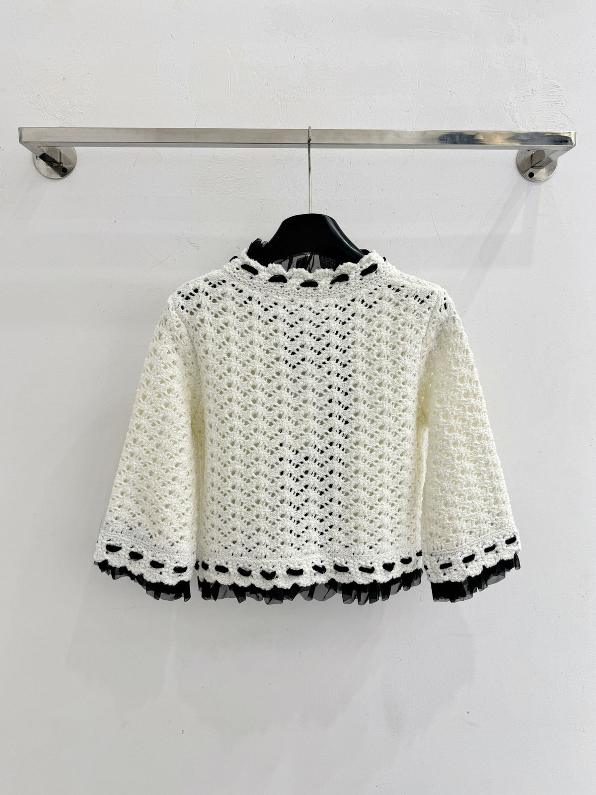 Chanel 2026 Hollowed-out Crochet Short Cardigan White Cashmere