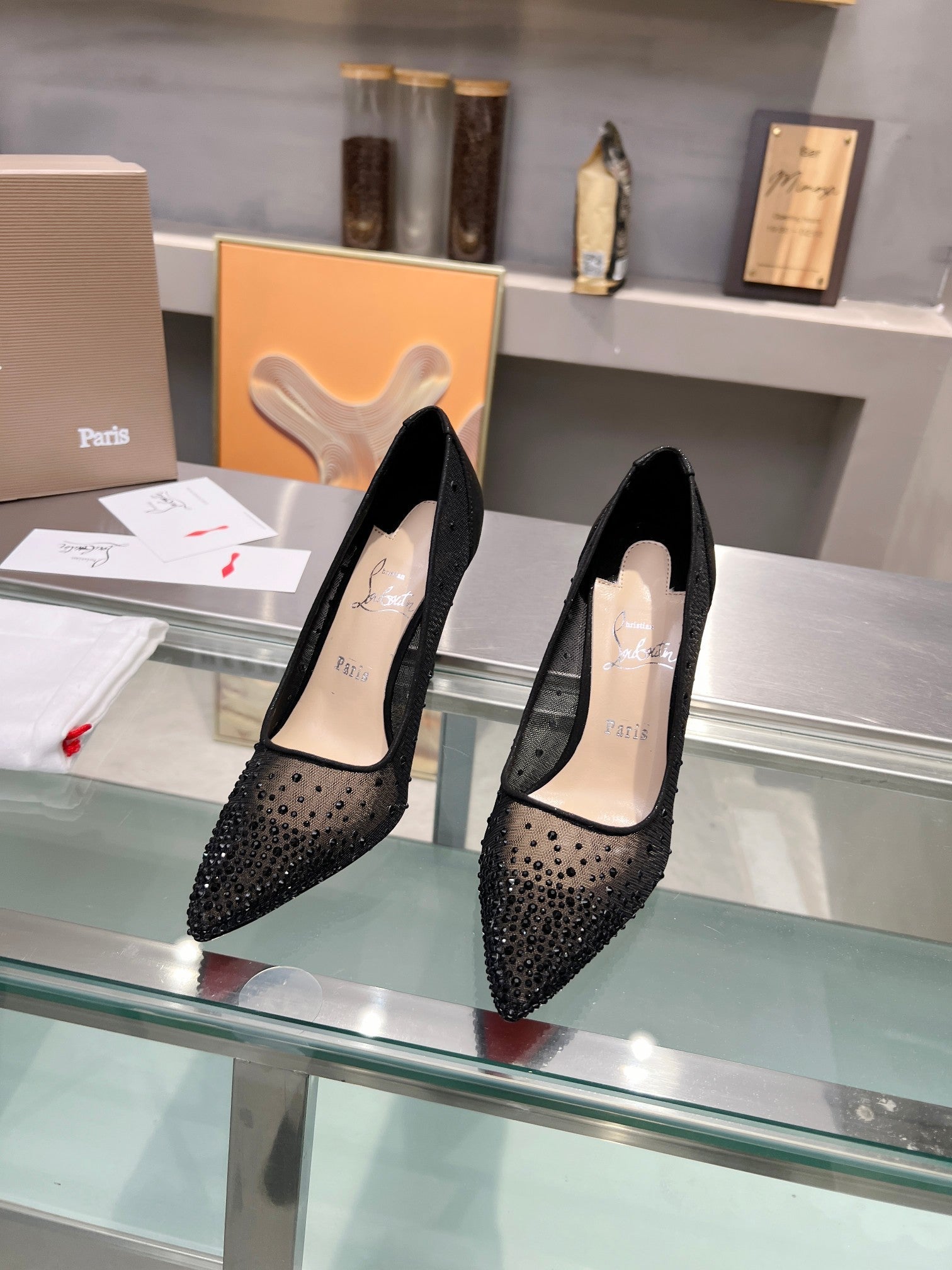 Cl Follies Strass 105mm Pumps Net Suede Calf And Strass Black