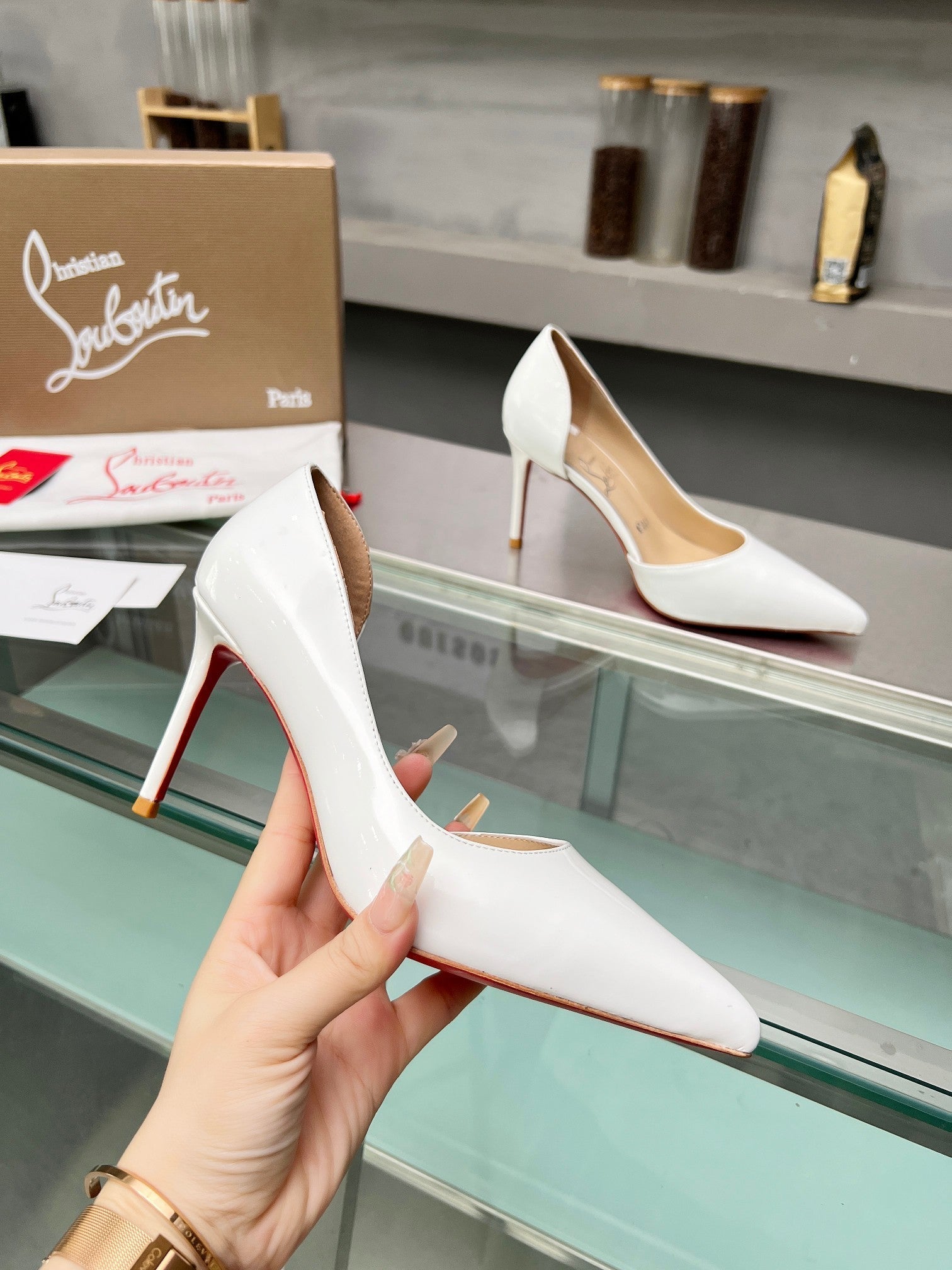 Cl Iriza 85mm Pumps Patent Leather White