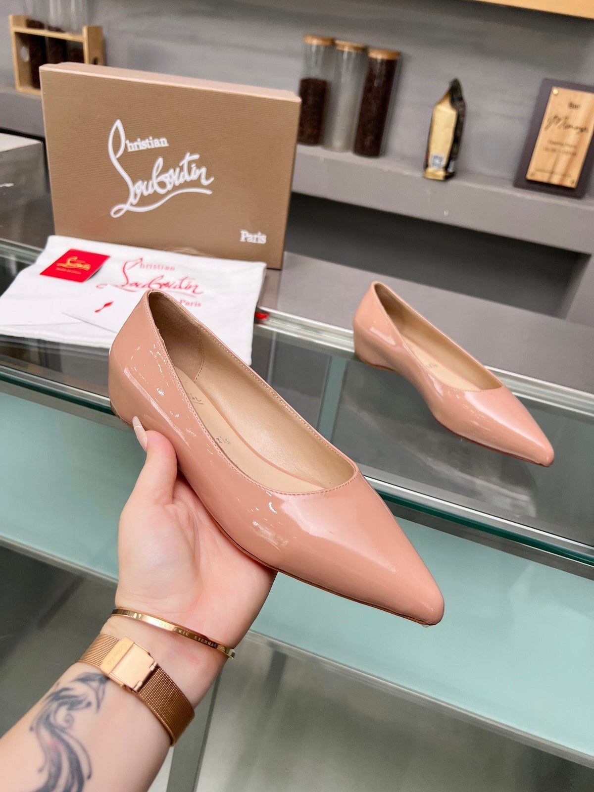 CL Kate Ballerina Flats Patent Leather Nude