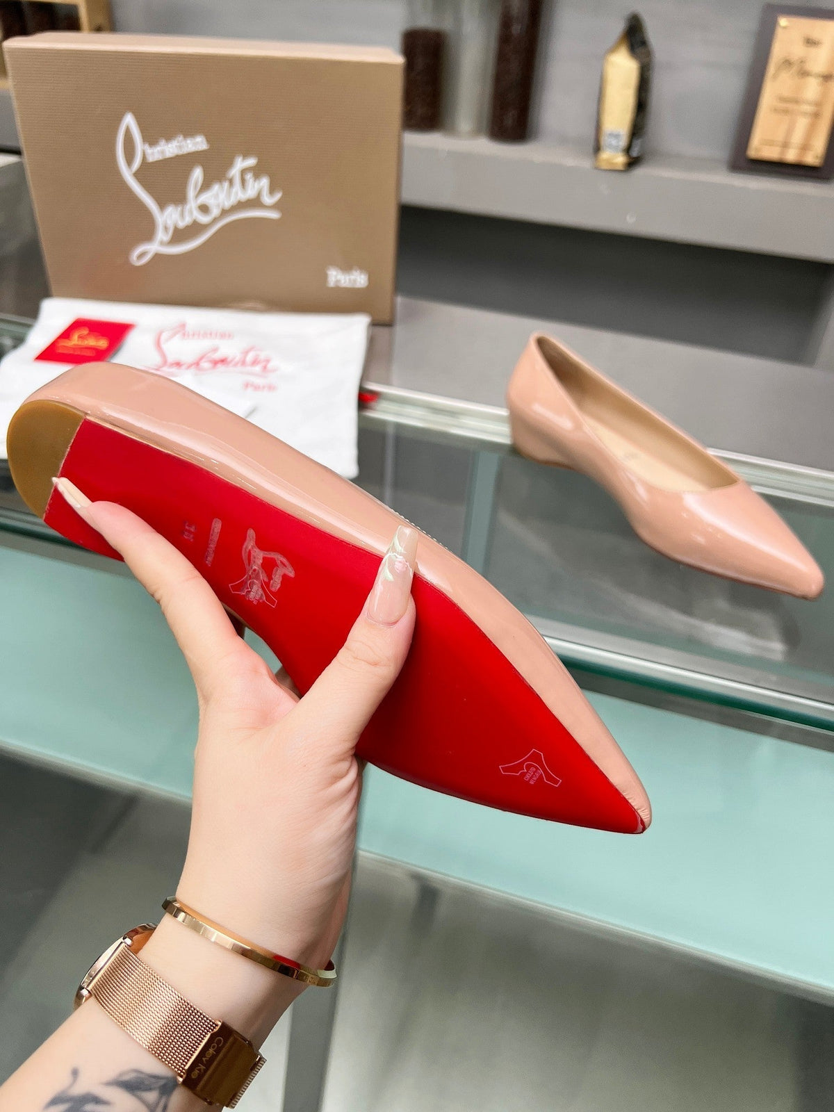 CL Kate Ballerina Flats Patent Leather Nude