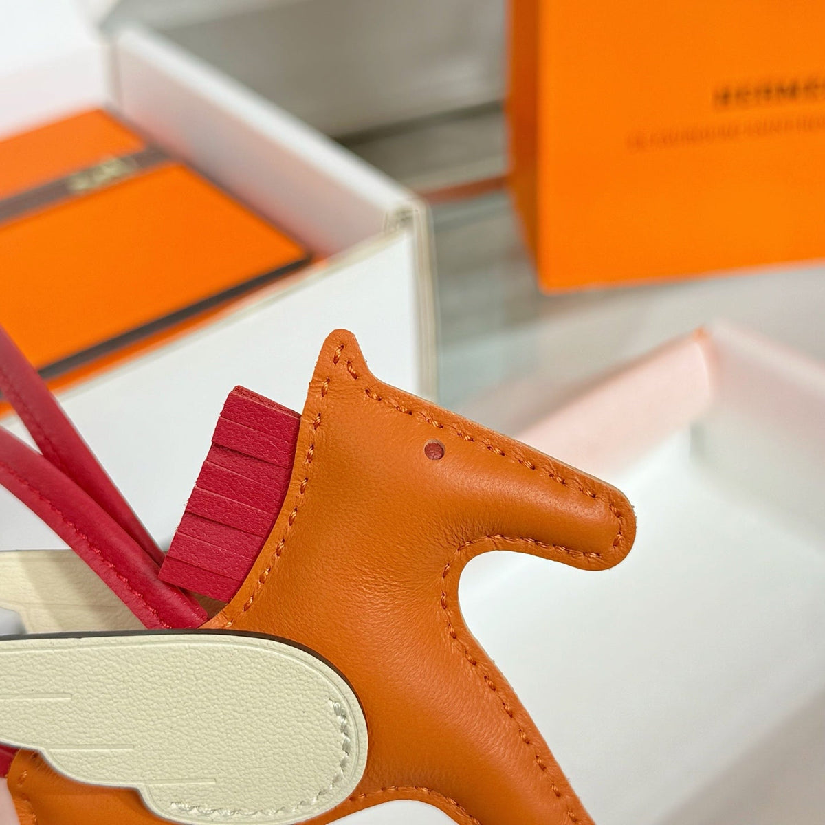 HM Rodeo Pegase PM Charm Red Orange Cream Lambskin