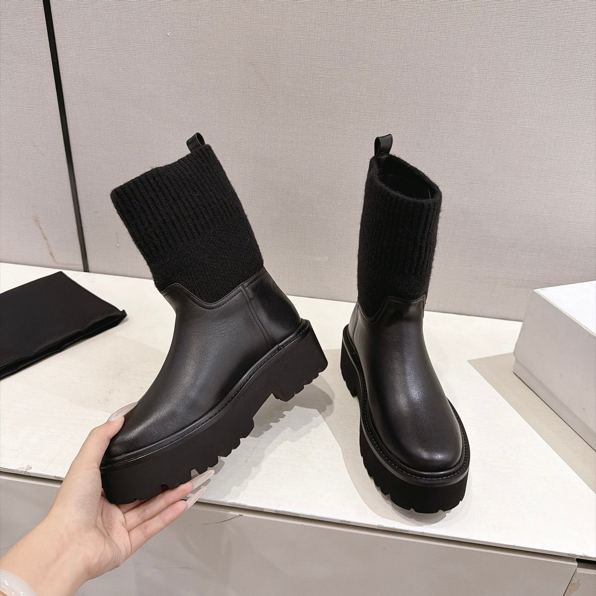 Celine 2026 Chunky Knit Sock Boots Leather 101099