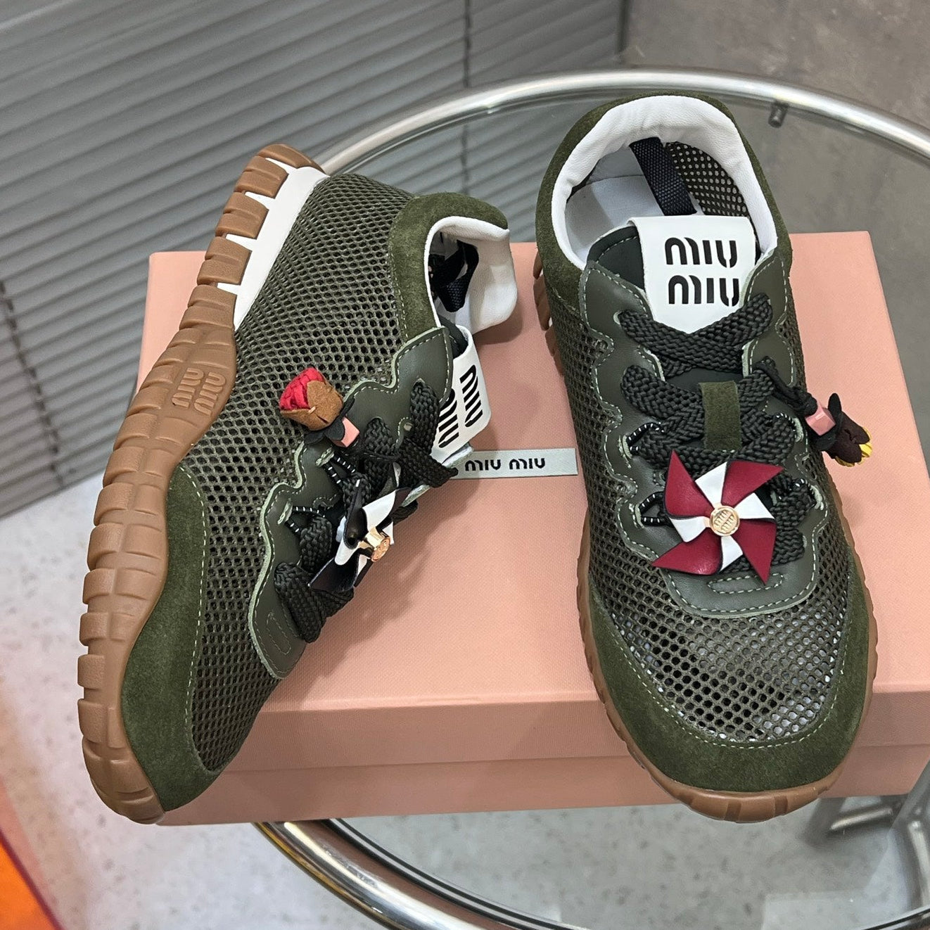 Miumiu 2026 Tyre Sneakers Mesh Suede Leather 952934