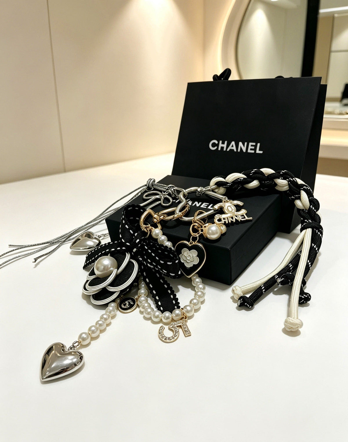 Chanel Black Camellia Flower Charm