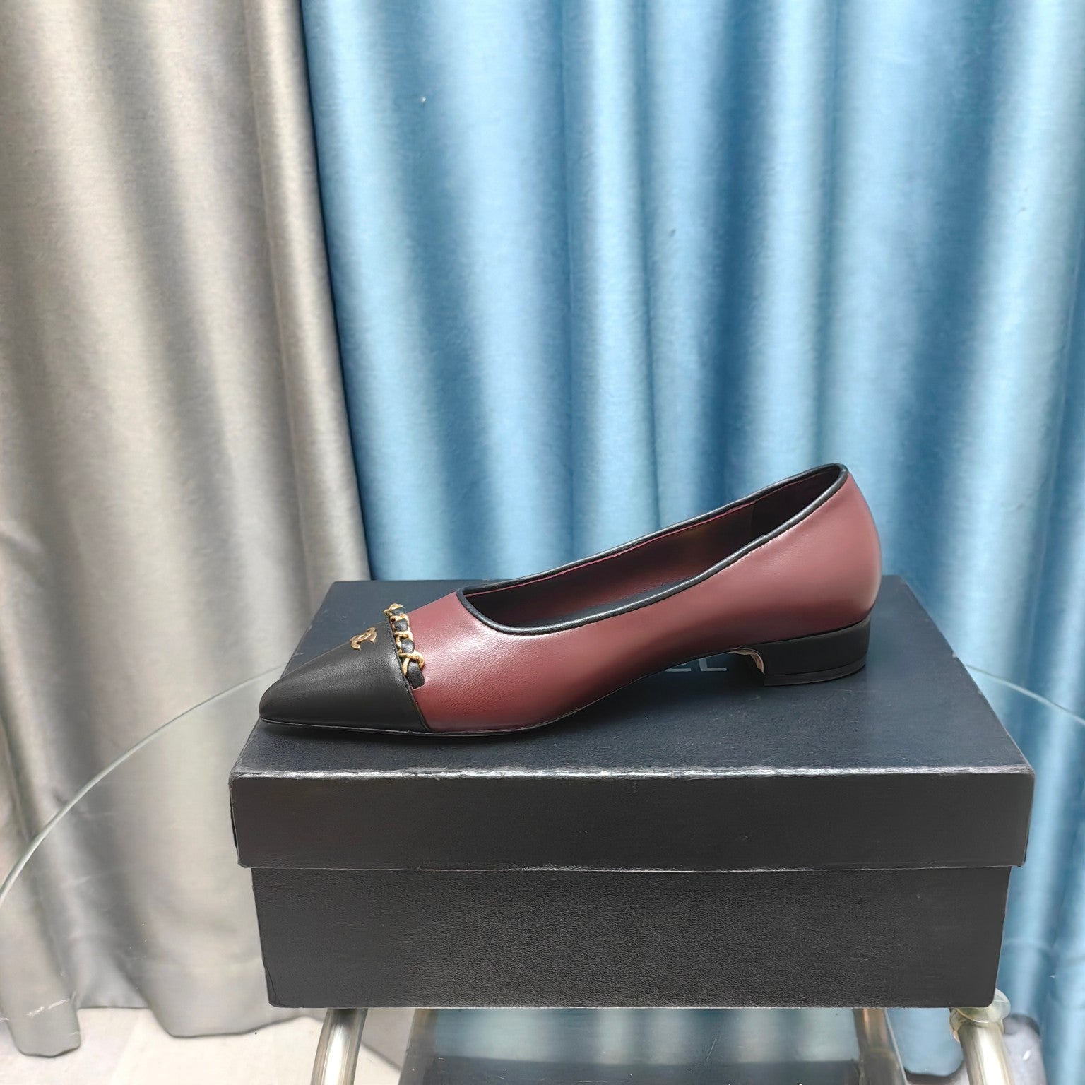 CC Ballet Flats Burgundy Chain Lambskin