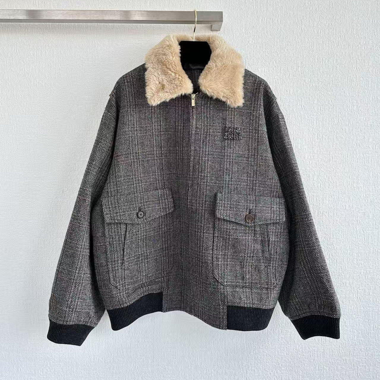 Miu Miu 25 Jacket Gray Beige Wool Viscose