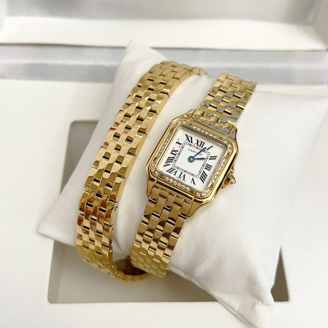 Panthere 22mm Gold Diamond Bezel Double Chain 44cm