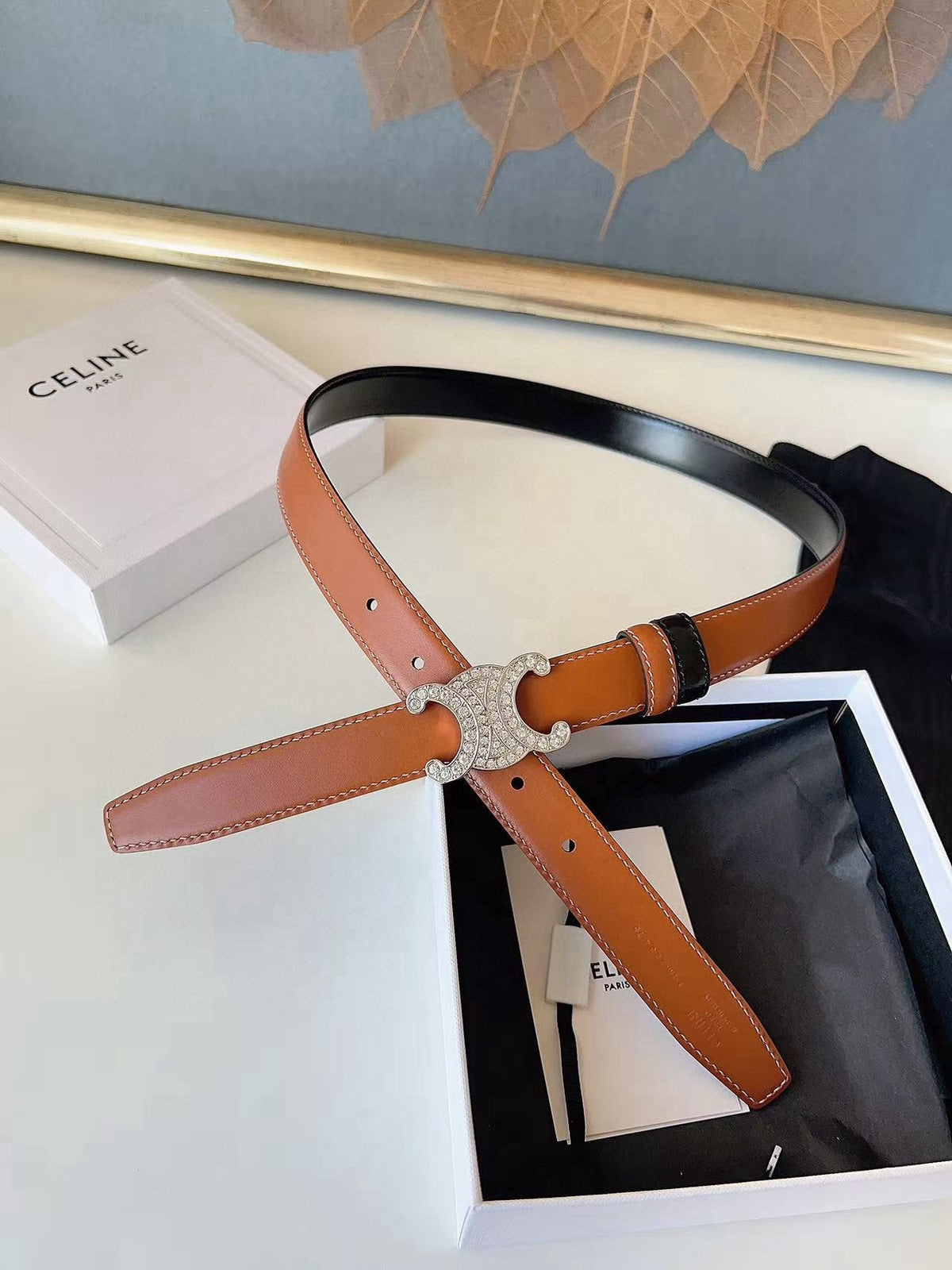 Celine 2026 Triomphe Reversible Belt 25mm Leather 206405