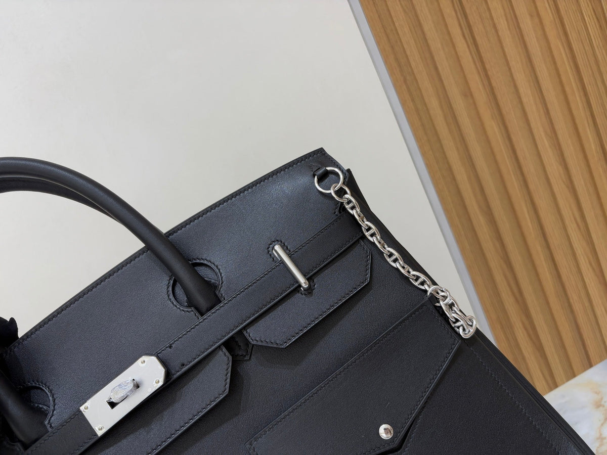 High-end Hermes 2026 Birkin 40cm Haut à Courroies (HAC) Rock Bag Black Swift Leather