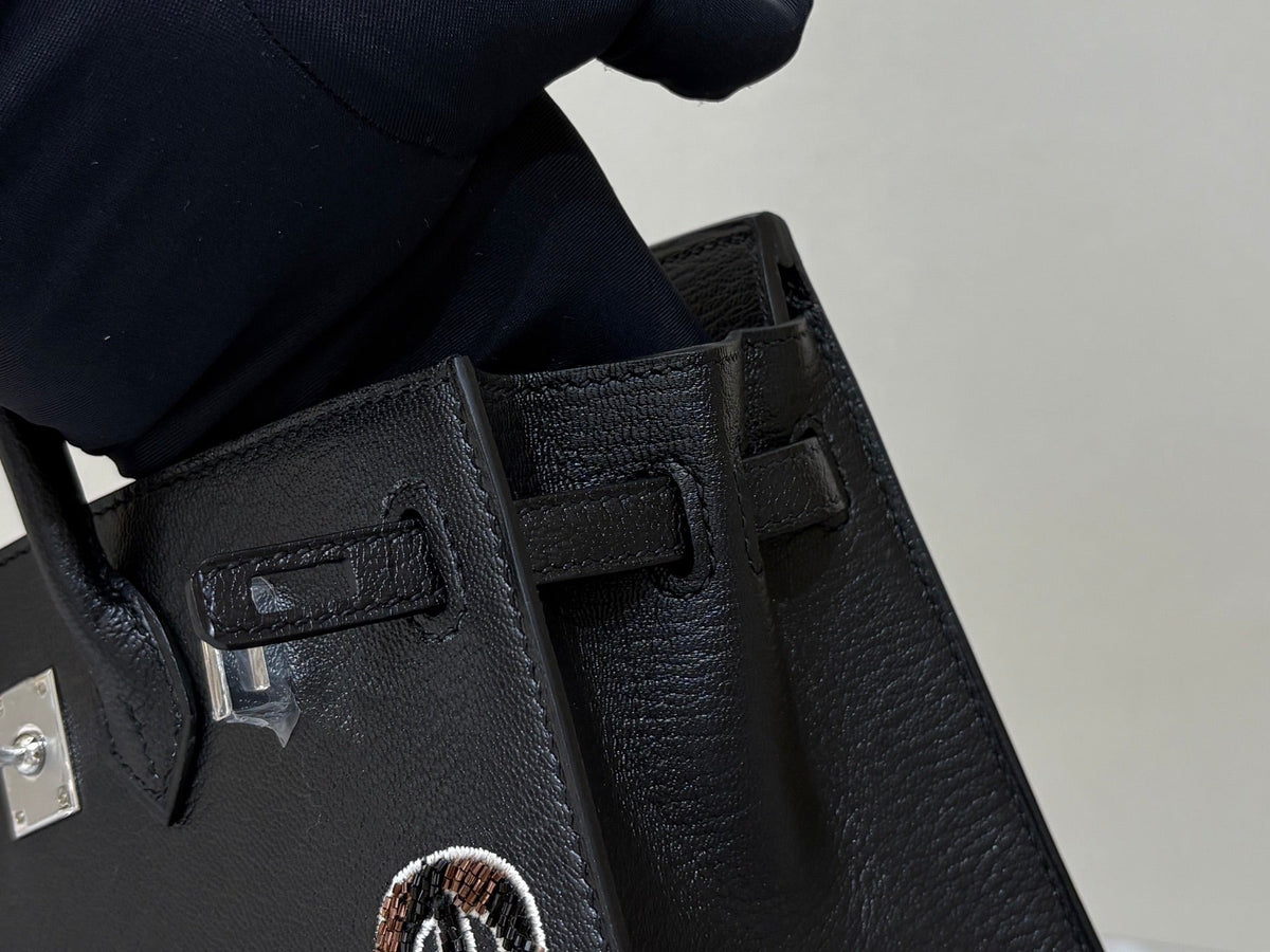 High-end Hermes 2026 Birkin 20cm Bouclerie Casaque Bag Black Goatskin Leather