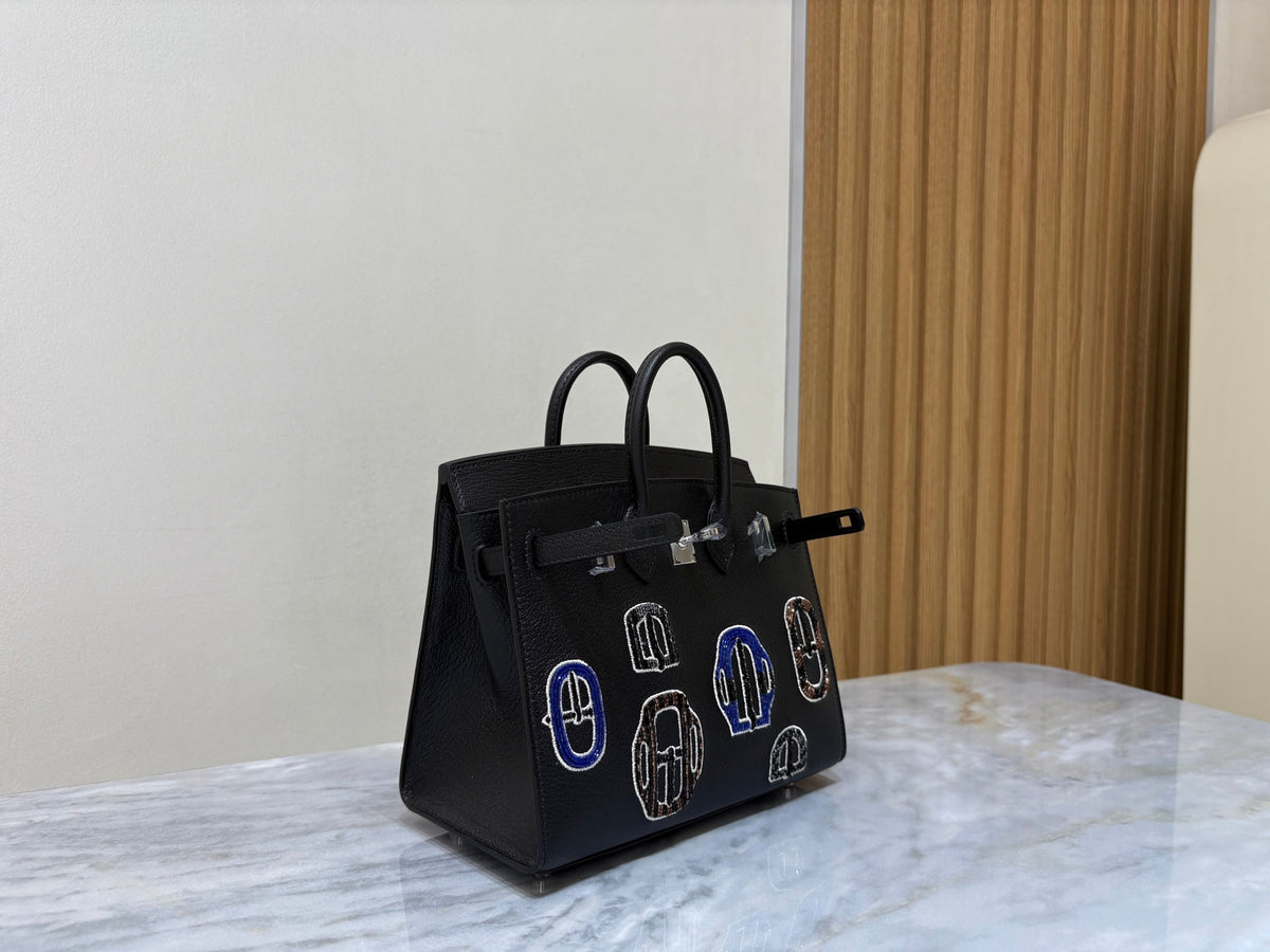 High-end Hermes 2026 Birkin 20cm Bouclerie Casaque Bag Black Goatskin Leather