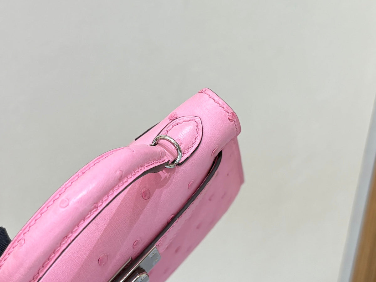 High-end Hermes 2026 Mini Kelly II 19cm Bag Pink Ostrich Leather