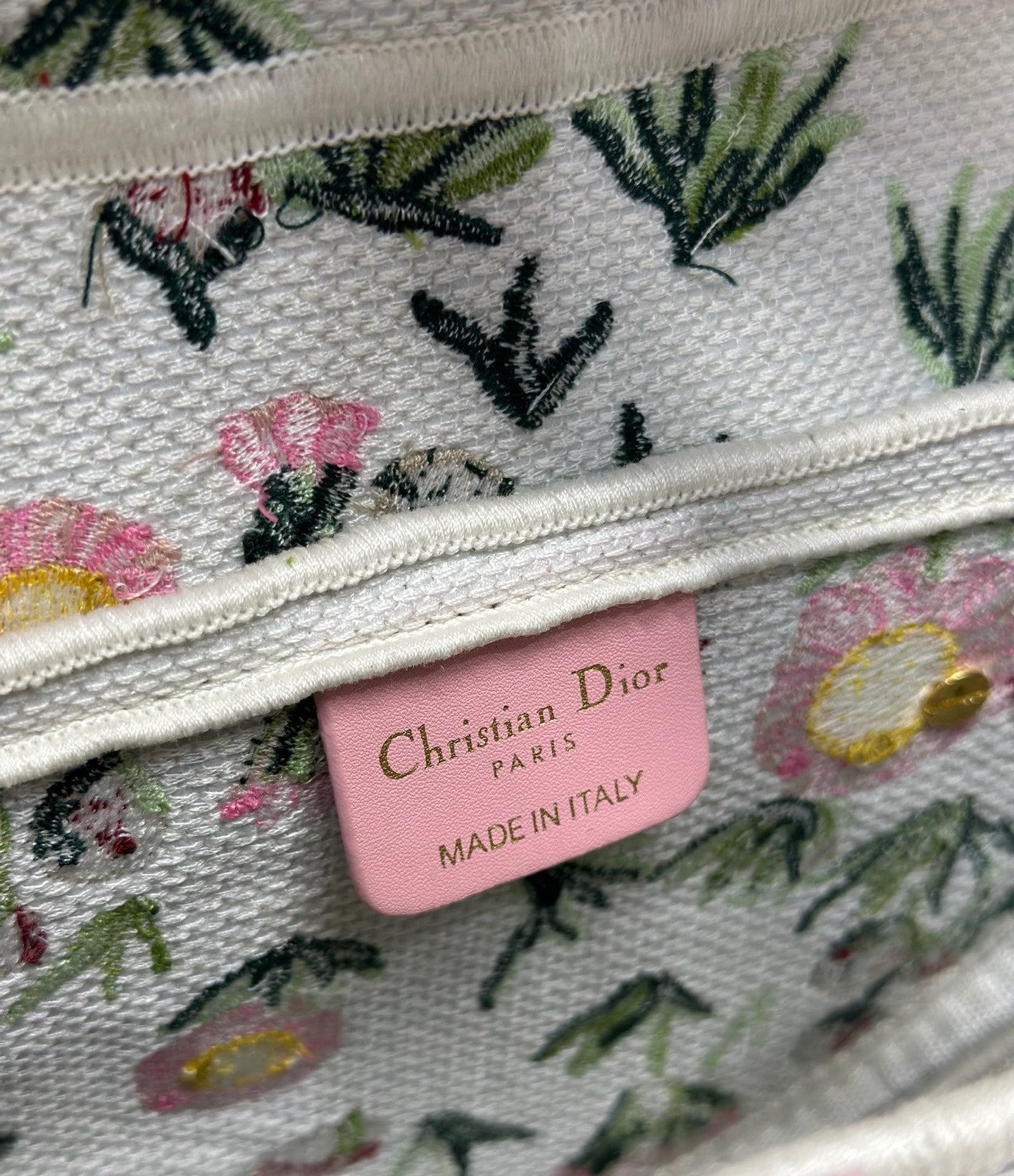 Dior 2026 Pink Flower Saddle Bag 25.5cm White Mix Colors Canvas Leather 154974