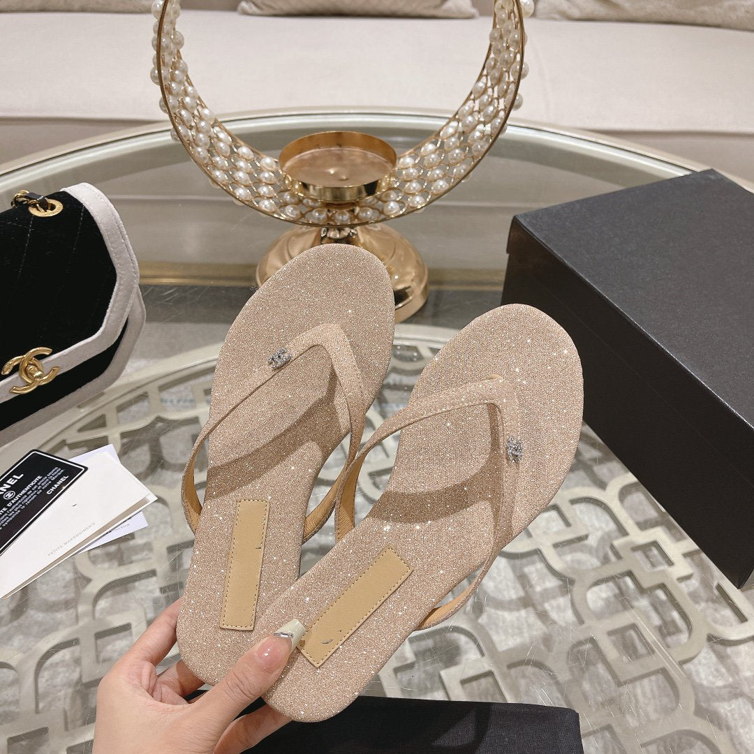 cc thongs beige silver cotton silk