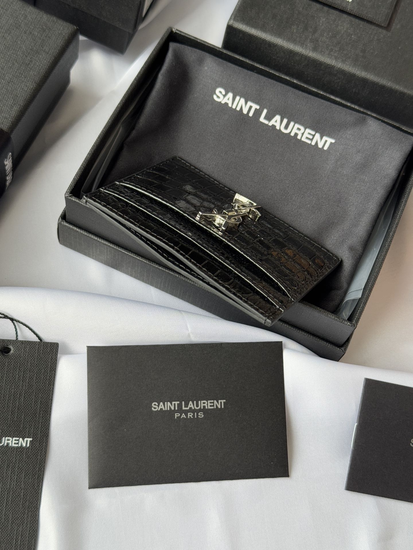 YSL Card Holder 10cm Wallet Black Silver Leather 240554