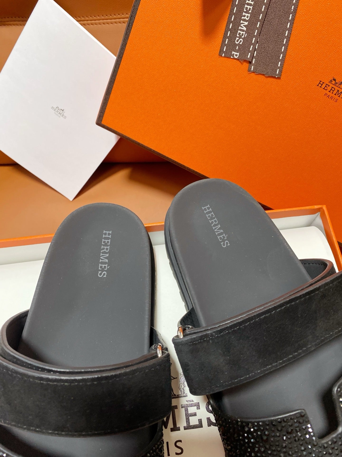 Hermes 2026 Chypre Sandal Suede Leather With Sparkling Rhinestones 928502