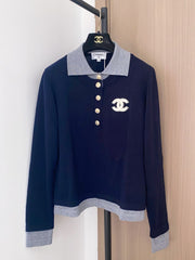 Chanel 2025 Polo Shirt Navy Blue Wool 89260