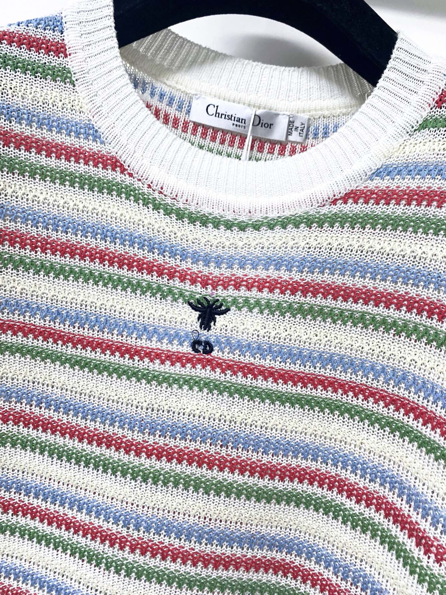 Dior 2026 Multi Color Striped Knit Short Sleeve T-shirt Wool Laine 405746