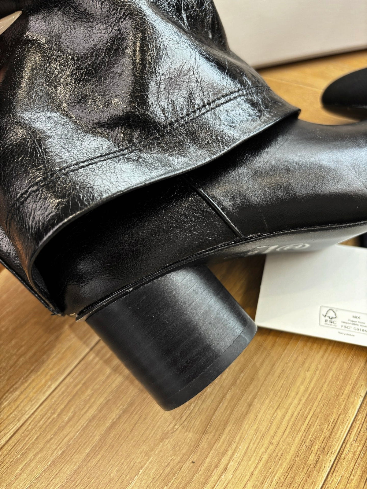 CC 25 High Boot Black Aged Calfskin Grosgrain 430338