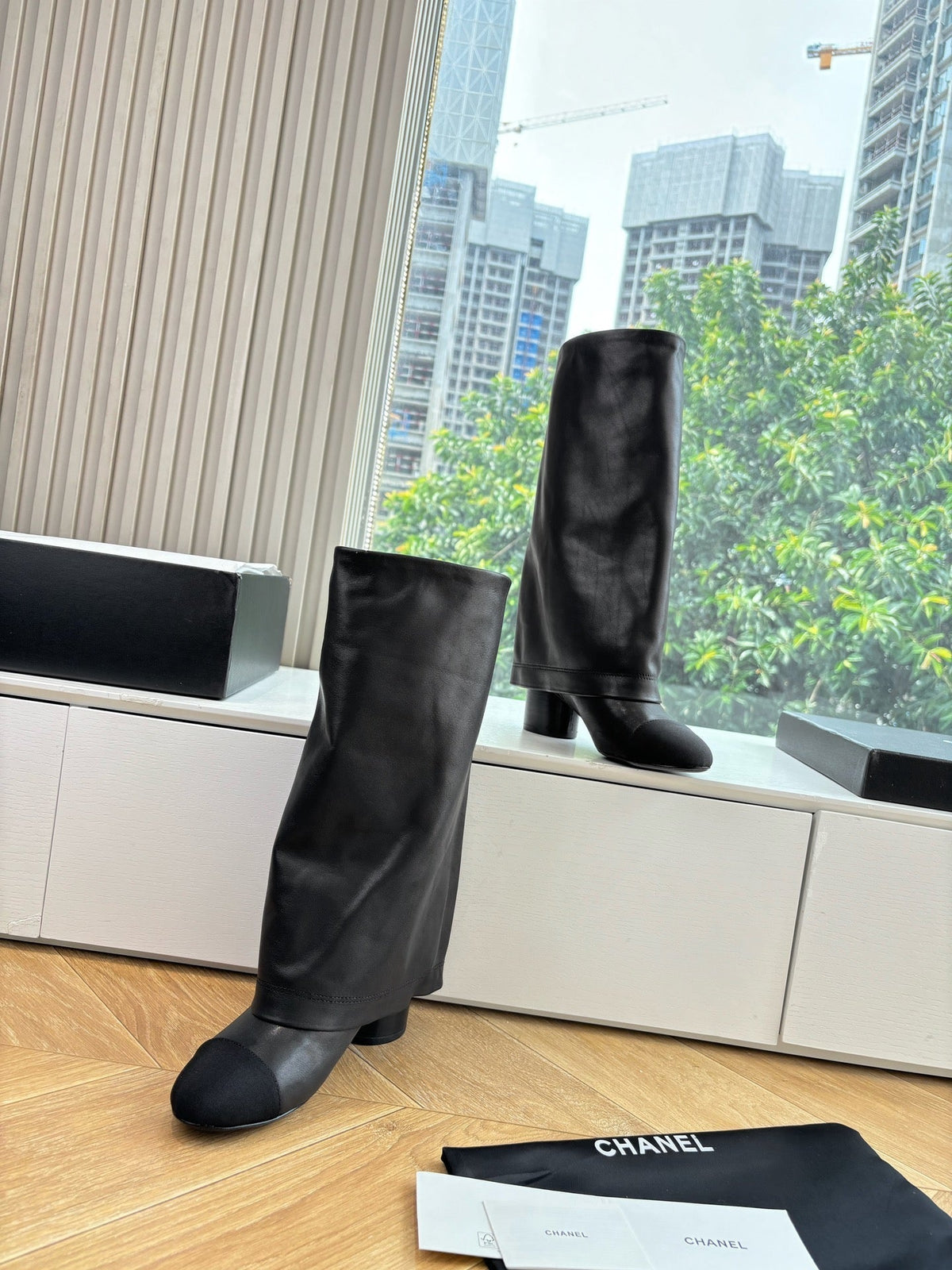 CC 25 High Boot Black Calfskin Grosgrain 430335