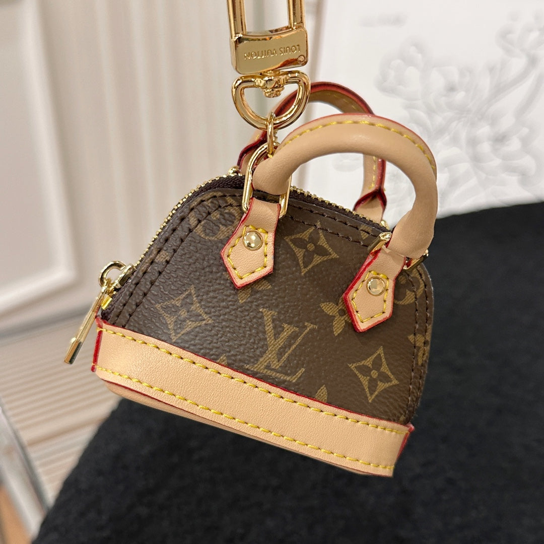 LV Alma Bag Charm Brown mix Beige Cowhide Canvas