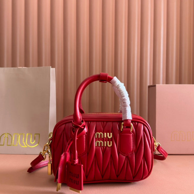 ARCADIE MATELASSÃ‰ BAG 19 IN CERISE RED CALFSKIN GOLD HARDWARE