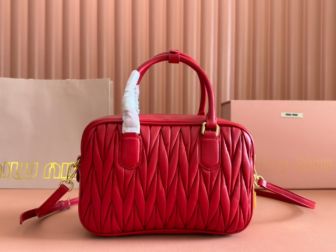 ARCADIE MATELASSÃ‰ BAG 24 IN CERISE RED CALFSKIN GOLD HARDWARE