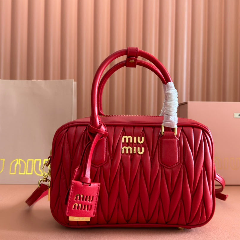 ARCADIE MATELASSÃ‰ BAG 24 IN CERISE RED CALFSKIN GOLD HARDWARE
