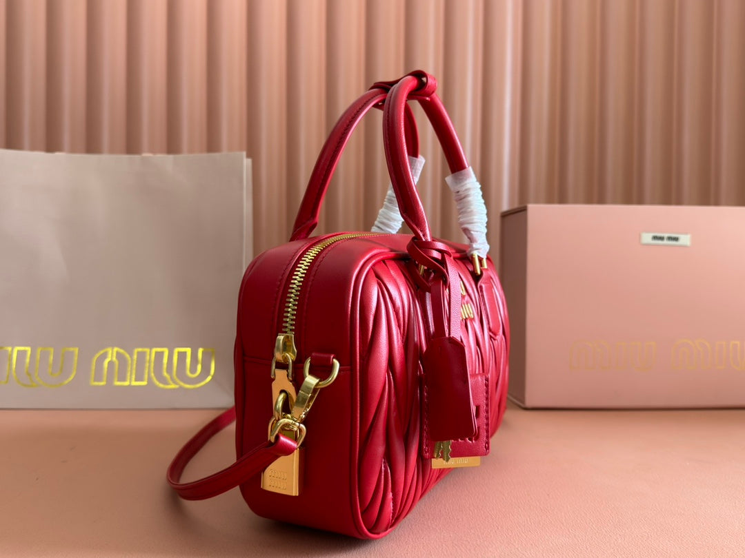 ARCADIE MATELASSÃ‰ BAG 24 IN CERISE RED CALFSKIN GOLD HARDWARE