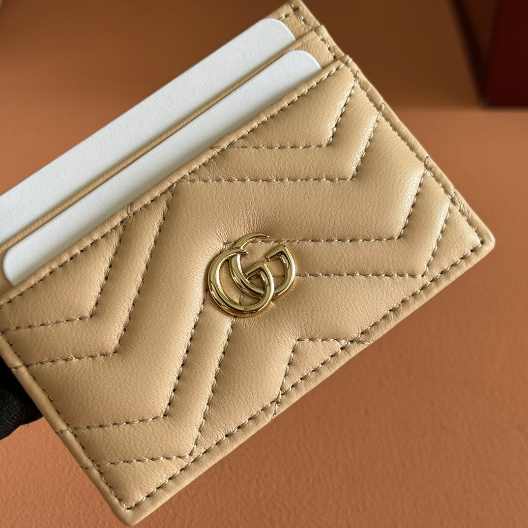 Gucci Marmont Card Wallet Beige Calfskin 254955