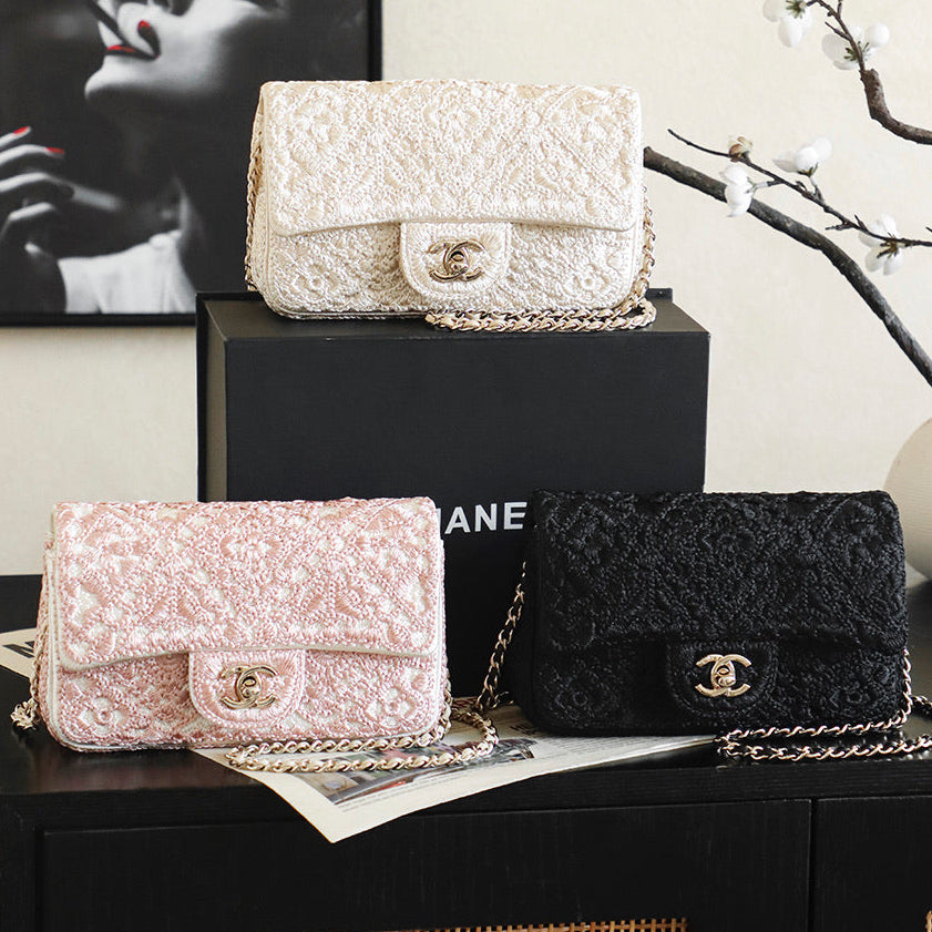 Chanel 2026 Camellia Bag 20cm Woven Leather