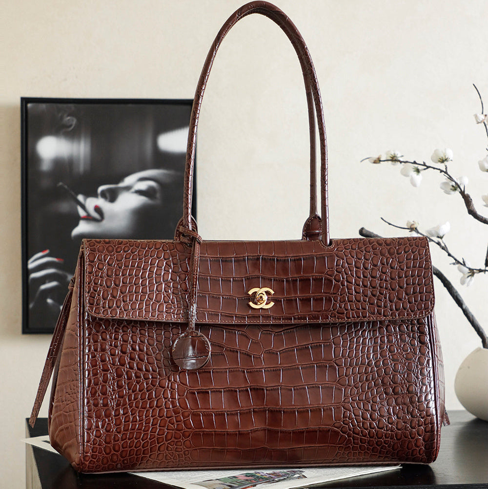 Chanel 2026 Bag 38cm Brown Crocodile-embossed Leather