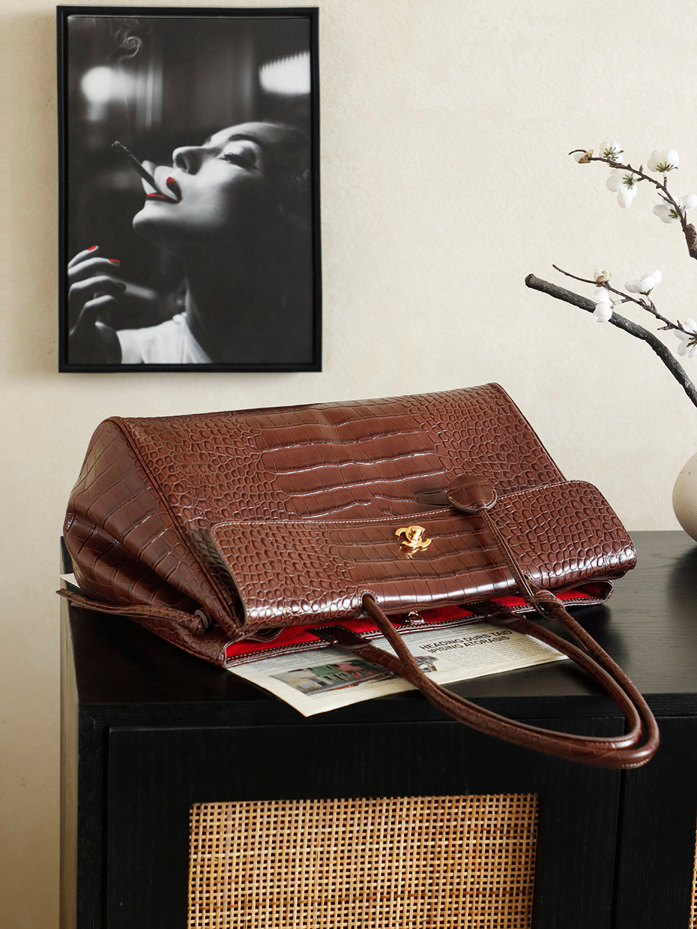 Chanel 2026 Bag 38cm Brown Crocodile-embossed Leather