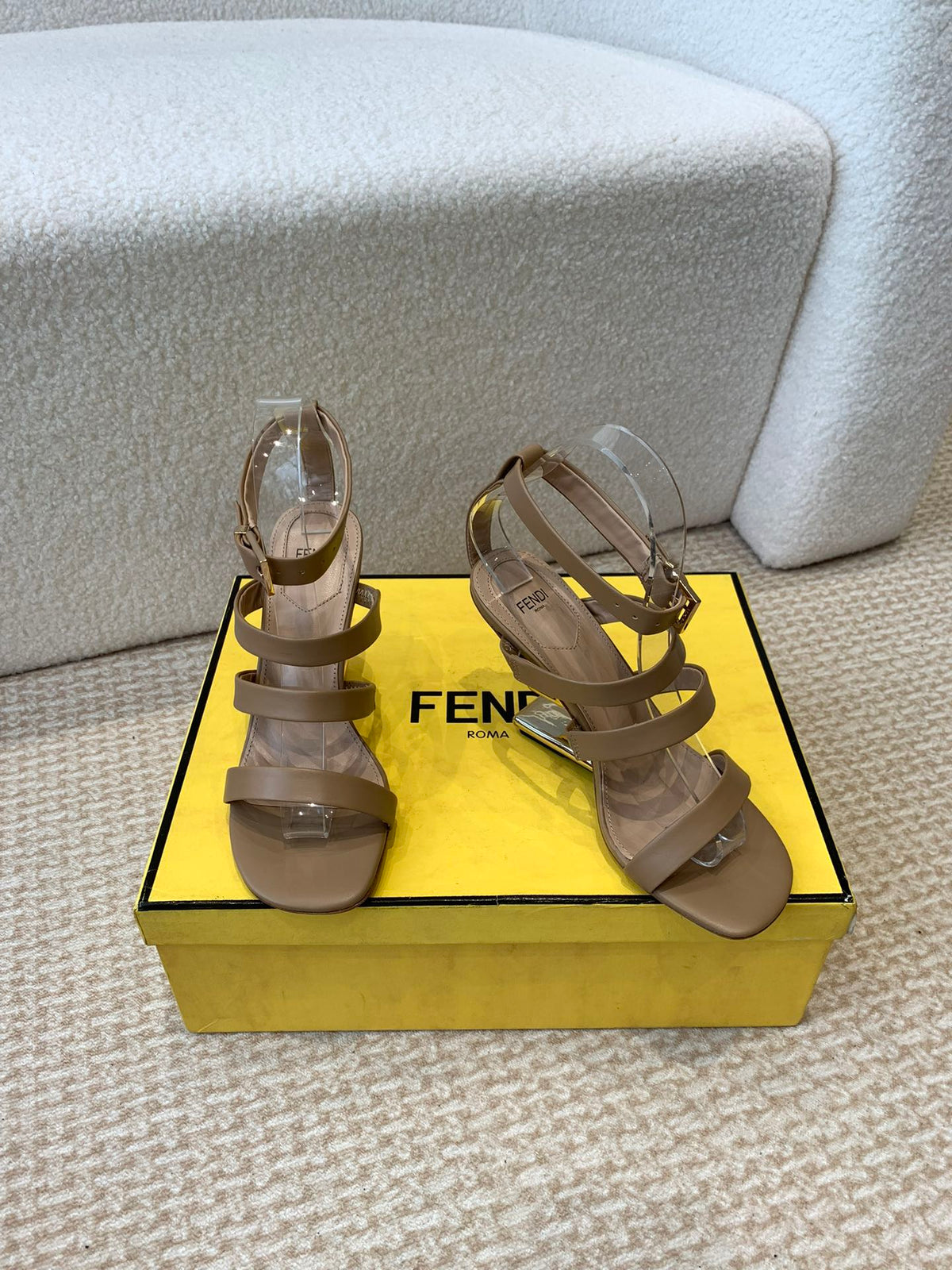 FENDI HIGH SANDAL 10 CM IN SEPIA BROWN CALFSKIN