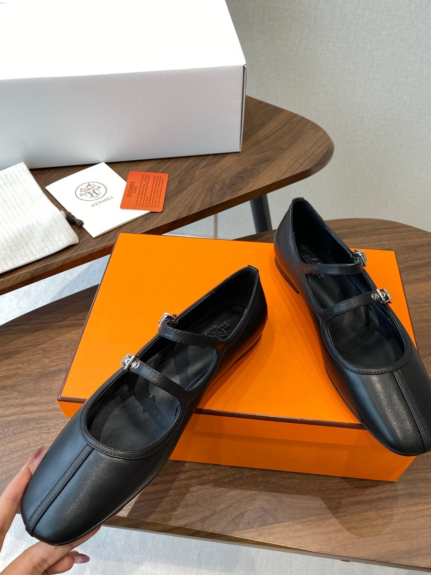 HM  25s Mary Jane Double Strap Black Calfskin 422565