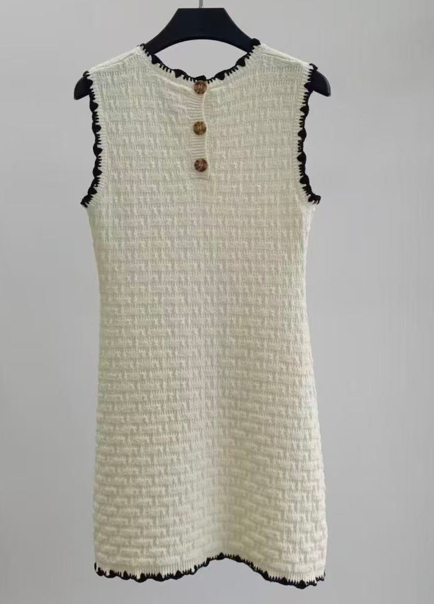 Chanel 2026 Cream Block Lace Hand-Croche Lace Knit Vest Dress 408799