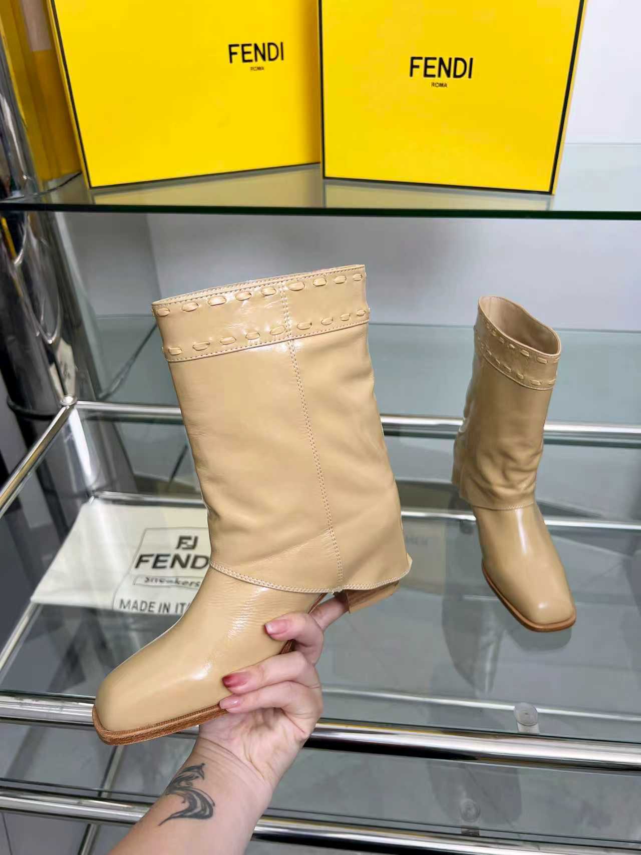 FENDI low boots  beige calfskin 521238