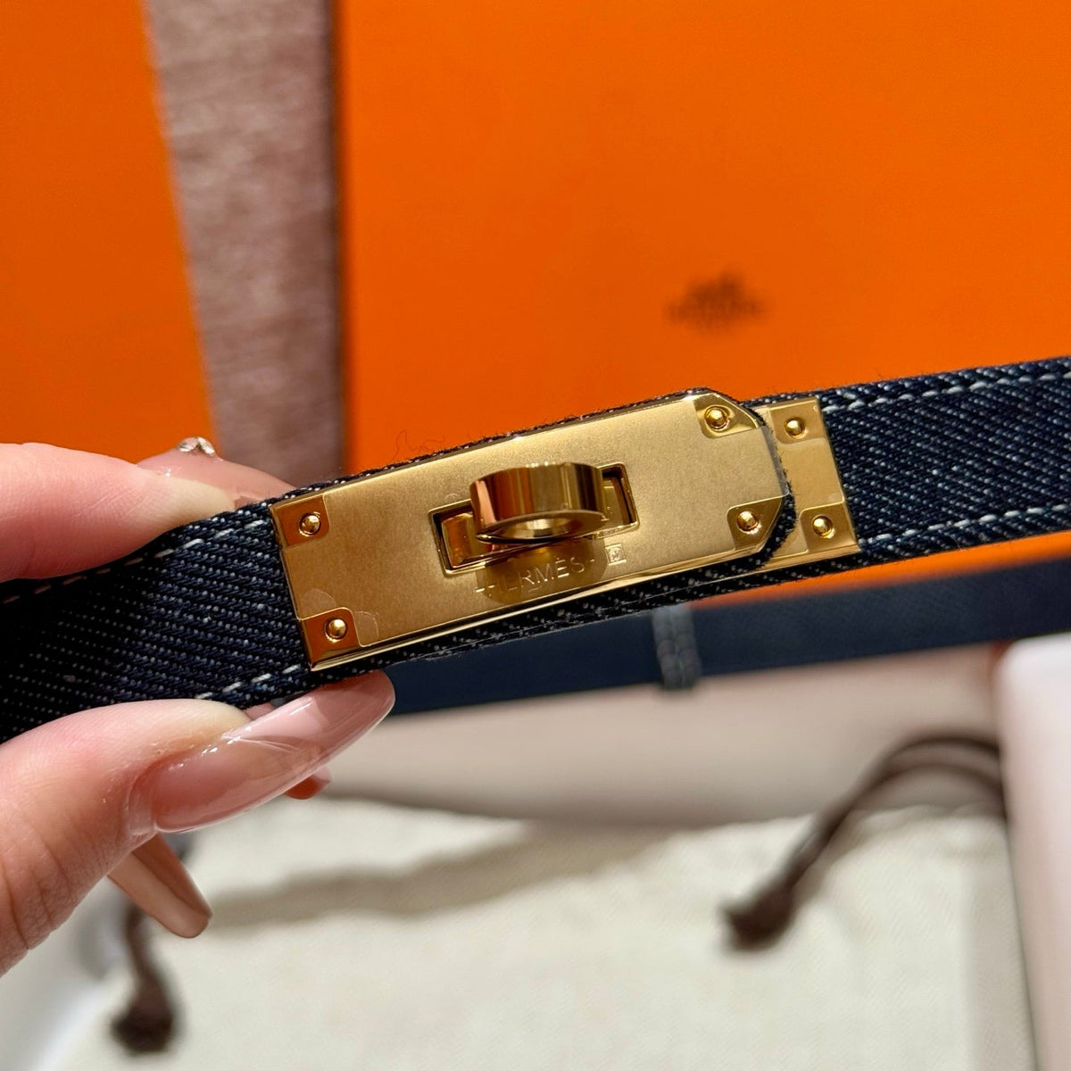 HM Kelly Belt 18mm Dark Blue Canvas Epsom Leather